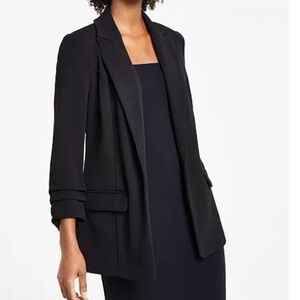 Bar III Petite Solid Notched-Collar Ruched-Sleeve Blazer